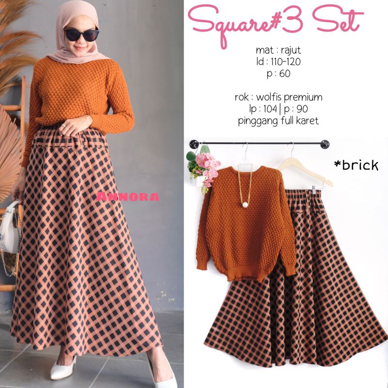 Square set rok atasan rajut