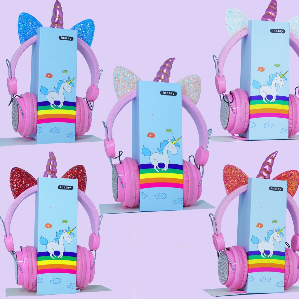 Headphone Unicorn Earphone Unicorn Music Stereo Komputer Telepon Gamer Headset Anak Lucu