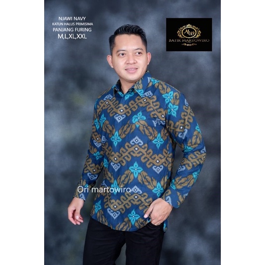 Batik Pria NJAWI NAVY Full Furing Katun Halus Size M-XXL High Quality