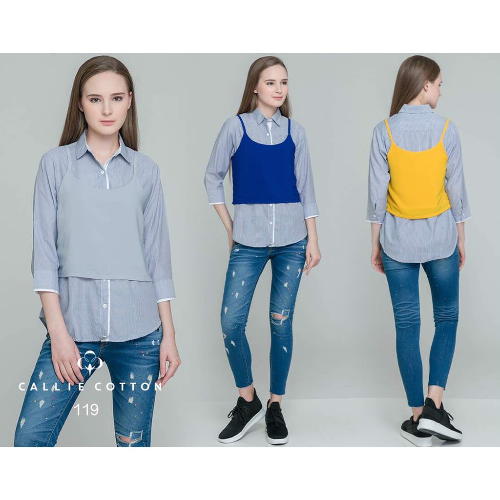 CALLIE COTTON 180009 -46 Blus Import / Blus Krah / Blus Motif Garis