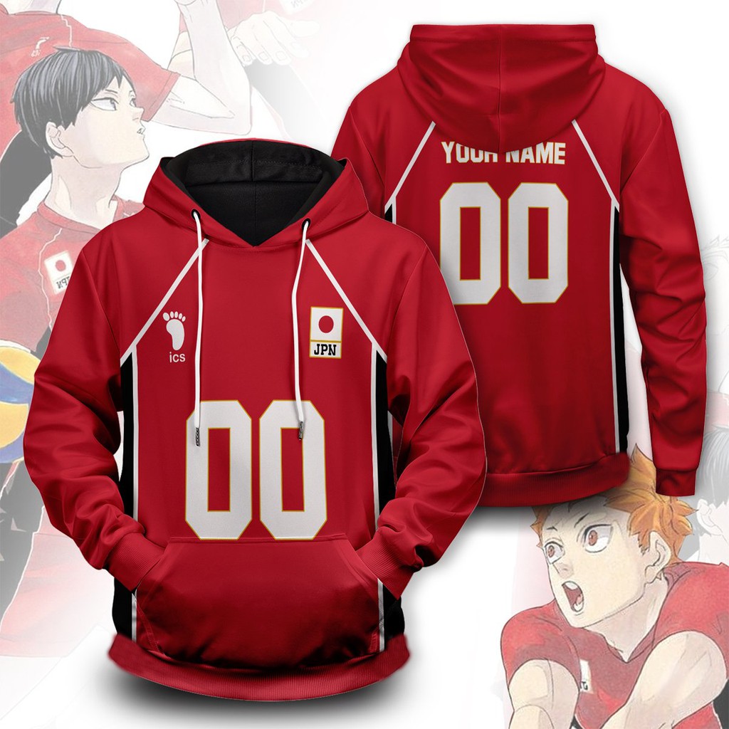 Jaket Hoodie Anime Haikyuu Japan Jepang Timnas Volleyball Team Merah