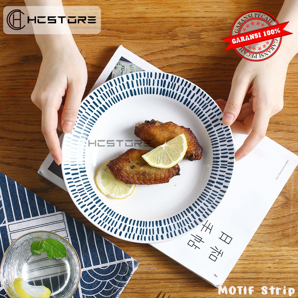 piring keramik makan bulat steak dan biasa 8 inch design jepang korea bisa untuk oven panggang-Piring Strip