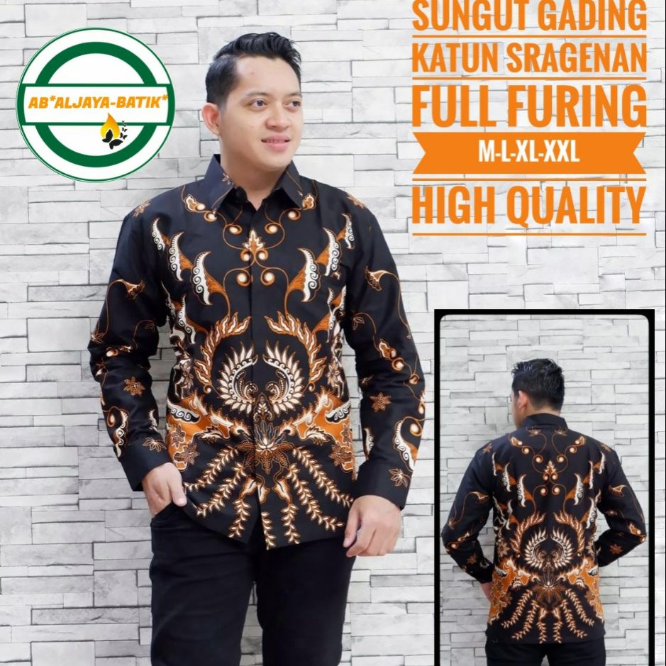 Batik Lengan Panjang Pria Kemeja Batik Pria Terbaru Baju Batik Warna Hitam SUNGUT GADING