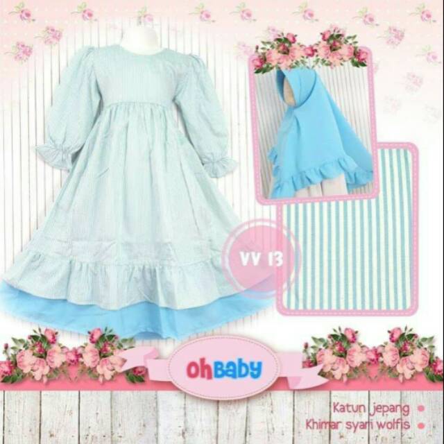Gamis baju muslim anak ohbaby katun Jepang garis garis