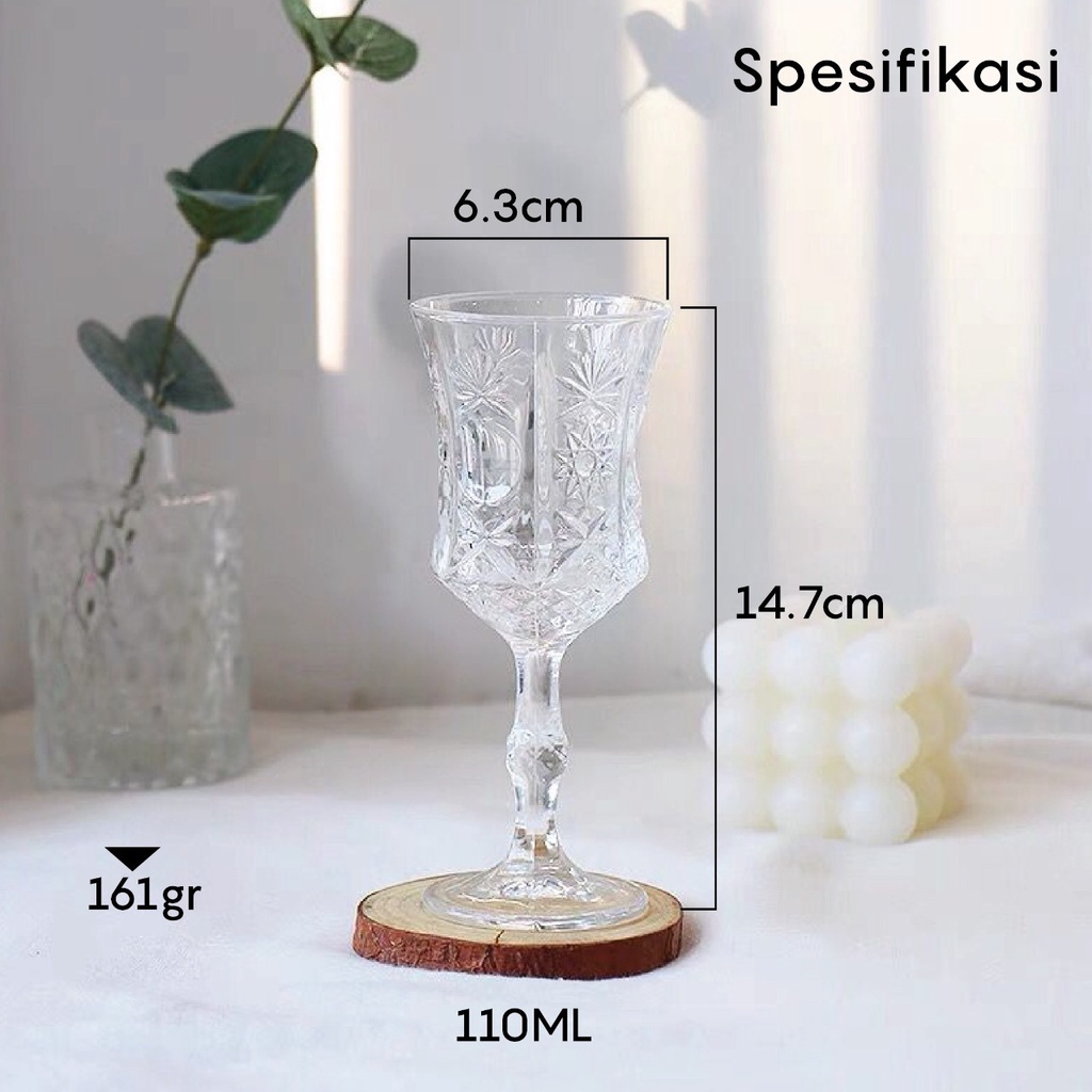 Gelas Kopi Wine 110ml Cangkir Kaca Cafe Cawan Anggur Coffee Glass Vintage Victoria Teh Susu Gobled