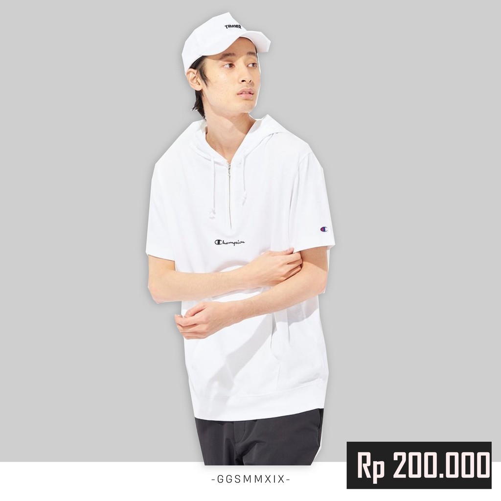 Short Sleeve Hoodie Champion Original | Hoodie Putih Champion Original Lengan Pendek | Hoodie Unisex