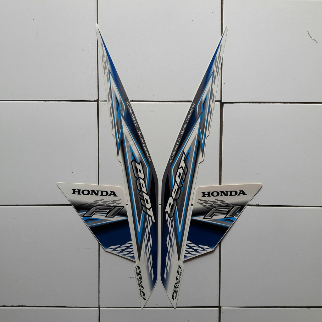 Striping Stiker Motor Honda Beat Fi 2014 Putih Biru Shopee Indonesia