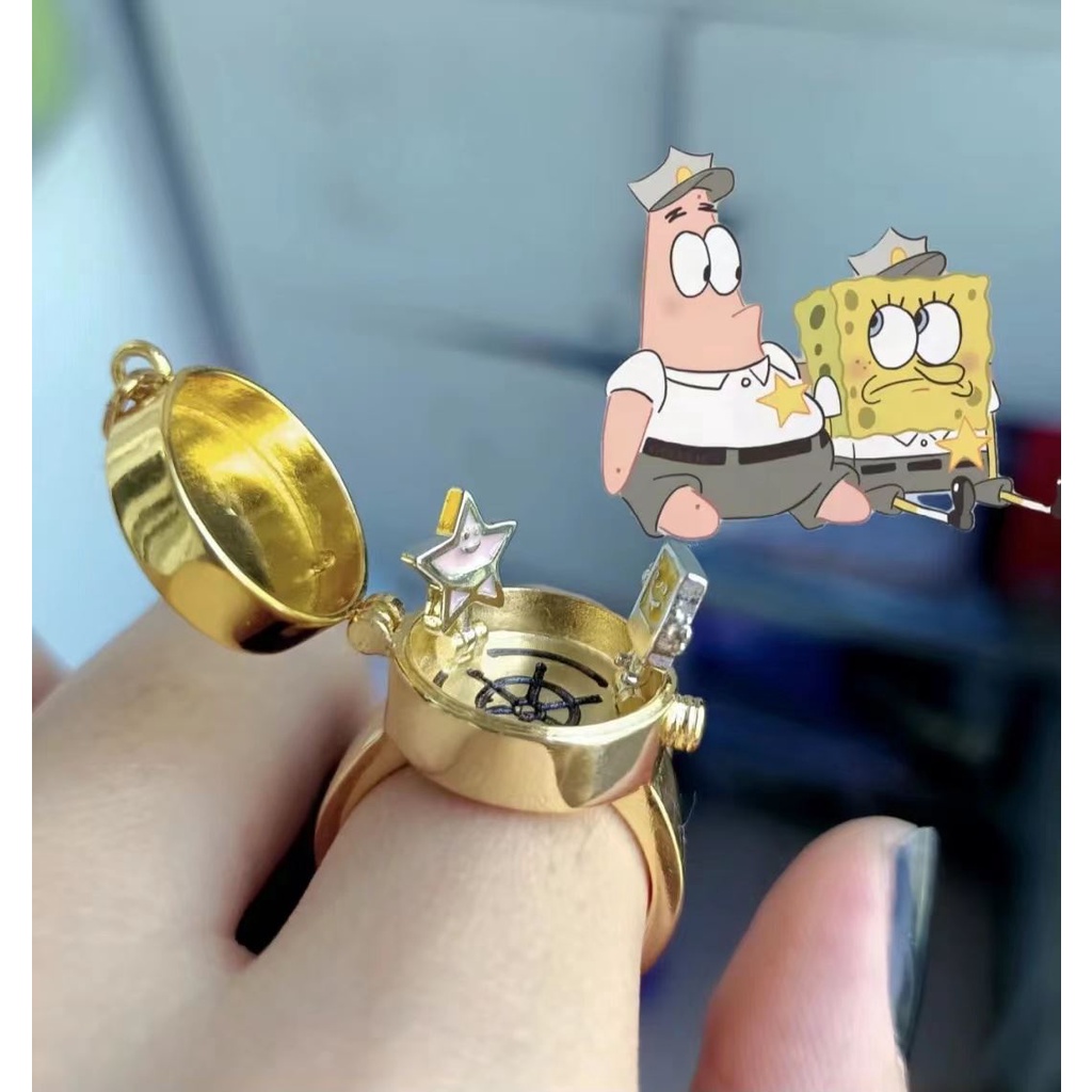 Cincin Model Terbuka Dapat Disesuaikan Desain Anime SpongeBob Gaya Hip Hop Untuk Wanita