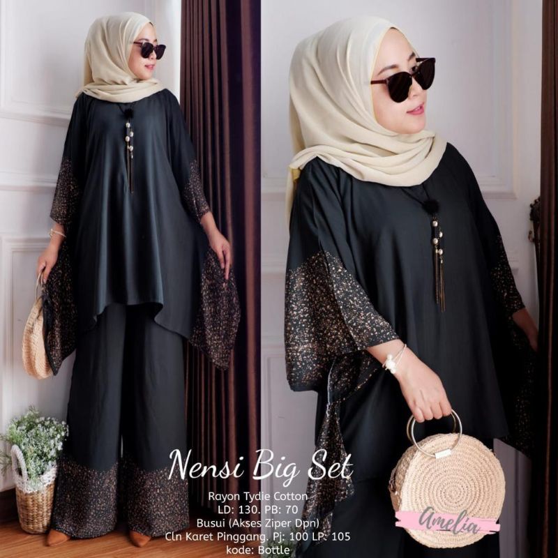Chaina Set Long Tunik - One Set Wanita Kekinian Rayon Premium Setelan Wanita Celana Kulot LD 110 cm