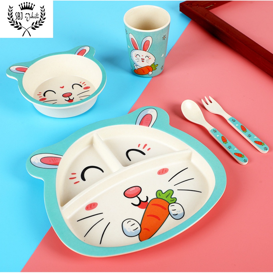 Eco Green Bamboo Fiber Tableware BPA Free Set Piring alat makan anak