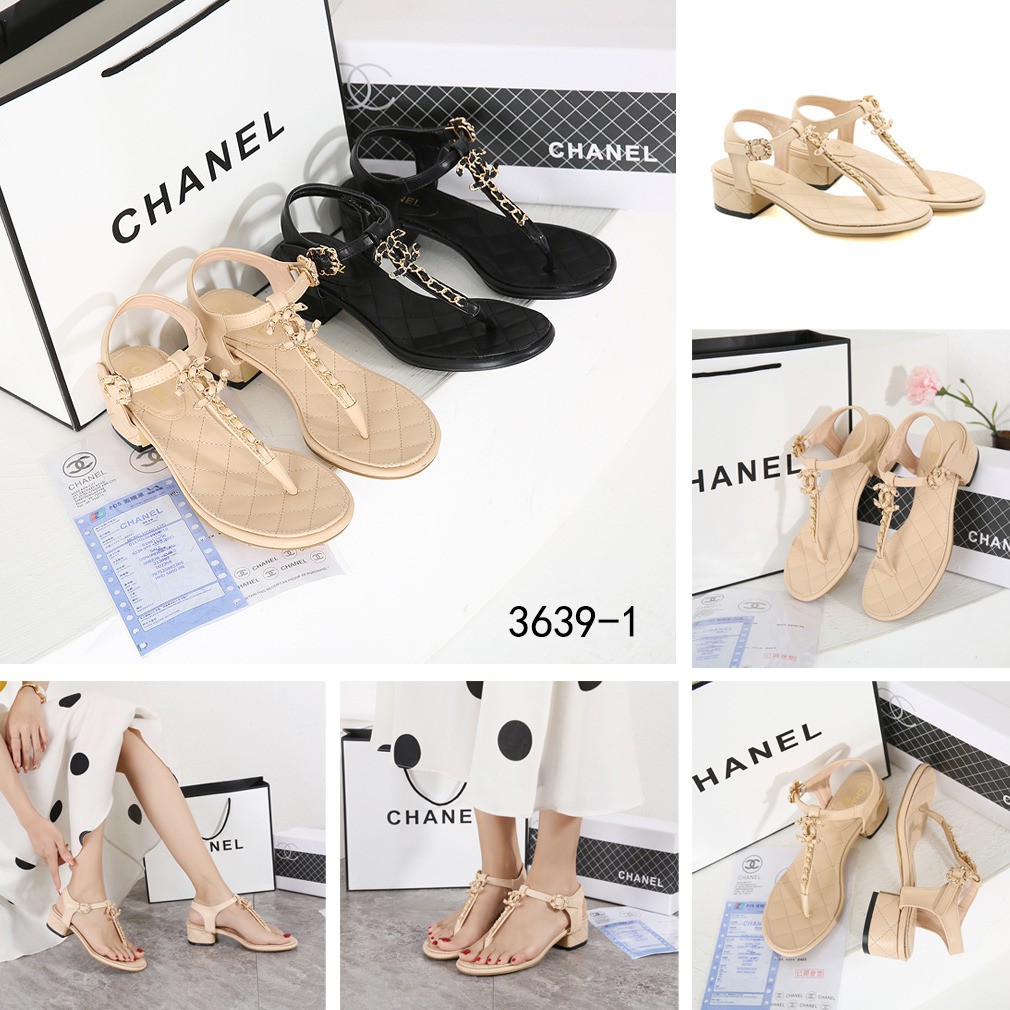 New Arrivall ! New Item ! Chain Plain Leather Block Heels Elegan Style Sandals Wanita 3639-1