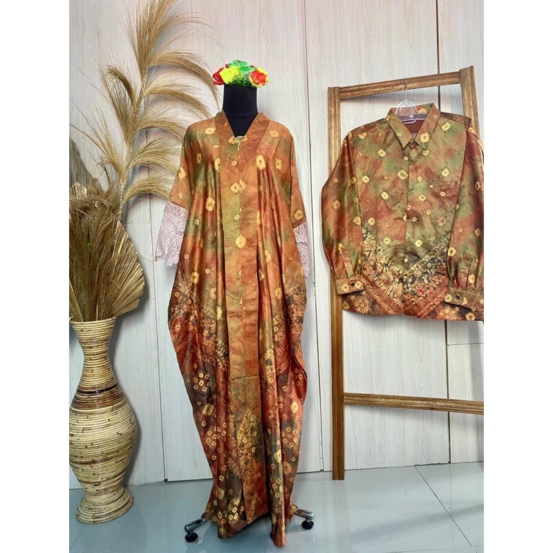 Kaftan jumputan palembang terbaru kombi brukat