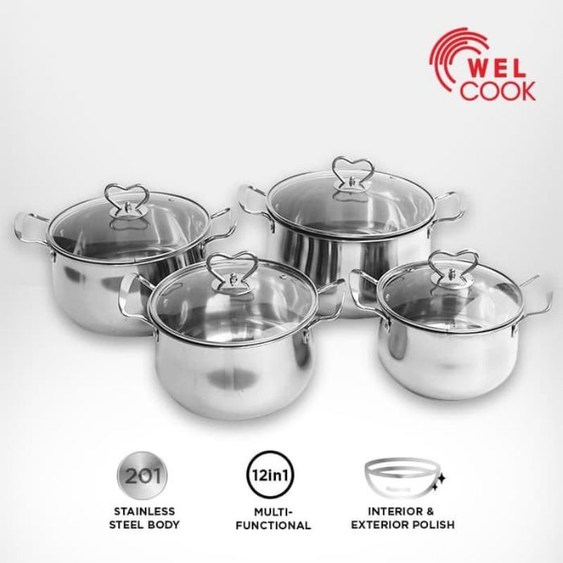 Welcook Panci Set Stainless Steel Kukus 8 Pcs - Panci Welcook