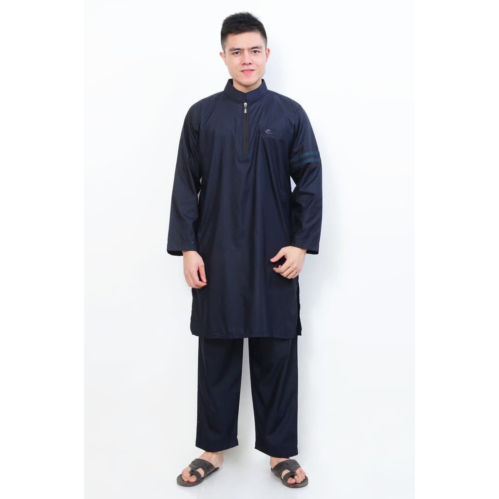 Setelan Muslim Gamis Pria Nabawi Navy AL-ISRA / GAMIS BAJU CELANA / SETELAN MUSLIM PRIA