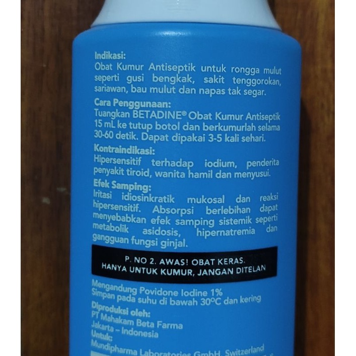 Betadine Kumur 190 ML / Obat Kumur Antiseptic / Gusi Bengkak , Sakit Tenggorakan / Sariawan