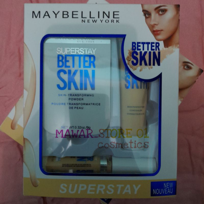 Paket Make Up Set SuperStay Better Skin 3 in 1 Bedak Foundation Conceale