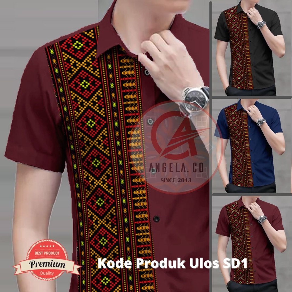 Angelaco Kemeja Batik Lengan Pendek Pria Batik Etnik Pria Motif Ulos Sadum SD1