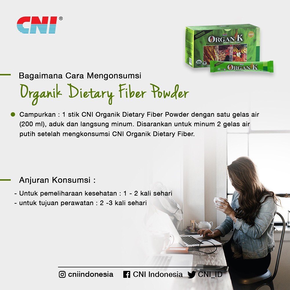 Cni Oganik Fiber Dietary Powder Suplemen Serat Menurunkan Resiko Kolesterol Kegemukan 15 Stik 8gr