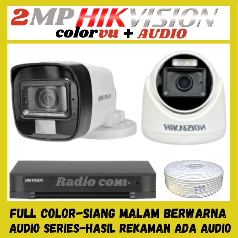 PAKET CCTV HIKVISION COLORVU 2MP 4 CHANNEL 2  KAMERA AUDIO SERIES FULL COLOR