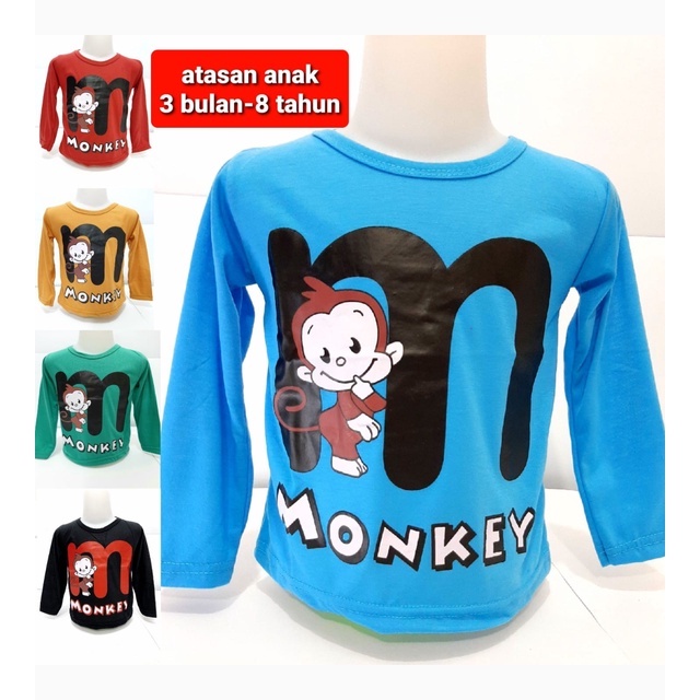 Atasan Kaos Anak lengan panjang laki laki oblong pakaian muslim cowok gambar monkey monyet grosir murah