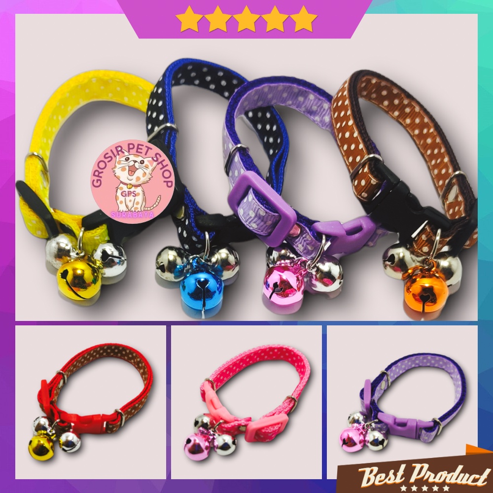 KALUNG KUCING LIONTIN WARNA MOTIF POLKADOT LONCENG BEL ISI 3 14 mm CAT PET COLLAR KALUNG ANJING KELINCI MUSANG KALUNG TALI HARNESS &amp; BRANGUS