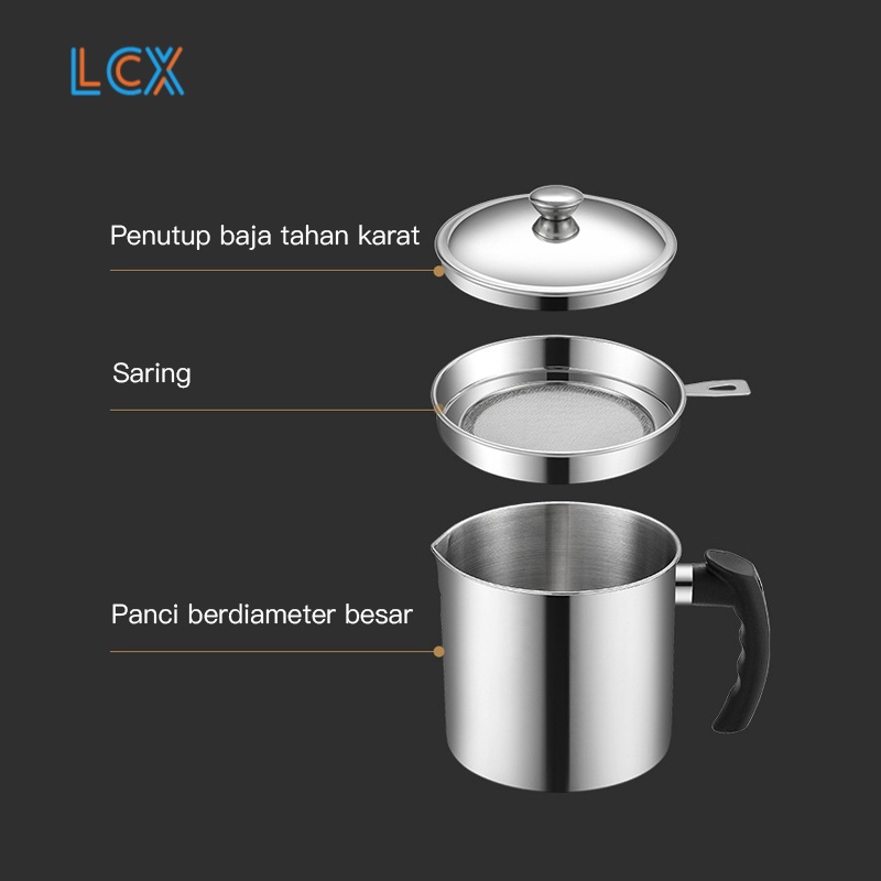 LCX Oil Pot Wadah Saringan Minyak Stainless Steel Gelas Saringan Minyak / Tempat Saringan Minyak