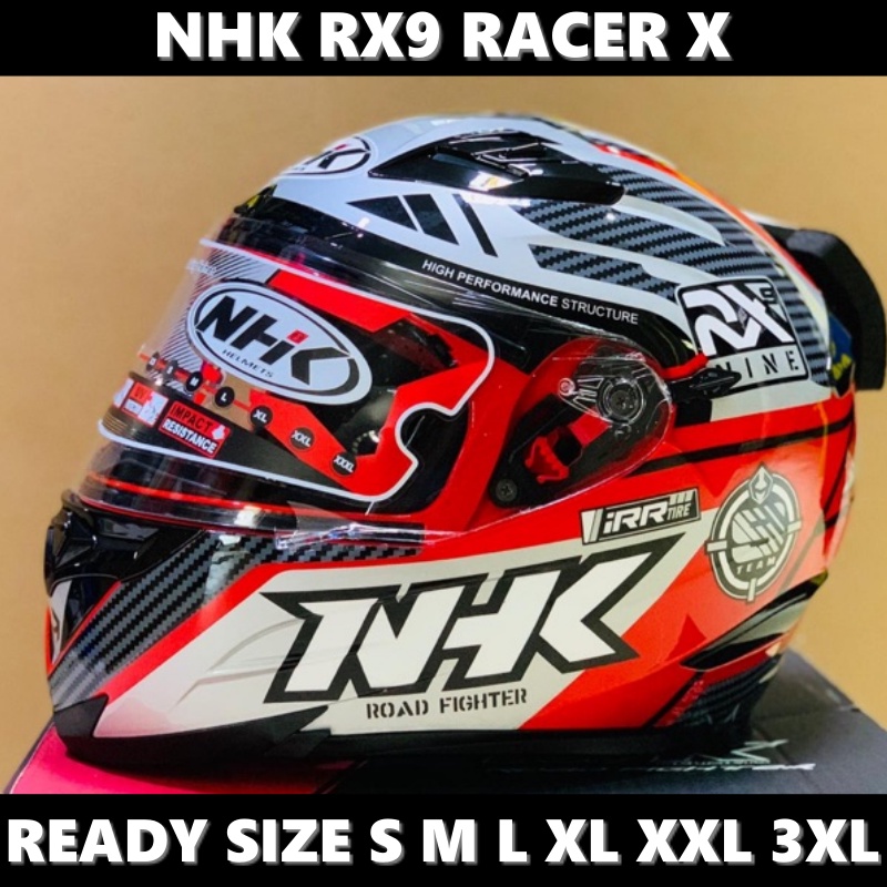 Helm NHK RX9 Racer X Red Silver Glossy Double Visor Full Face - Helem Motor SNI DOT Touring Dewasa P