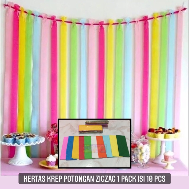 

Kertas krep potong zigzag 1 pak isi 10 pcs helai warna warni kertas dekorasi kertas krep zigzag