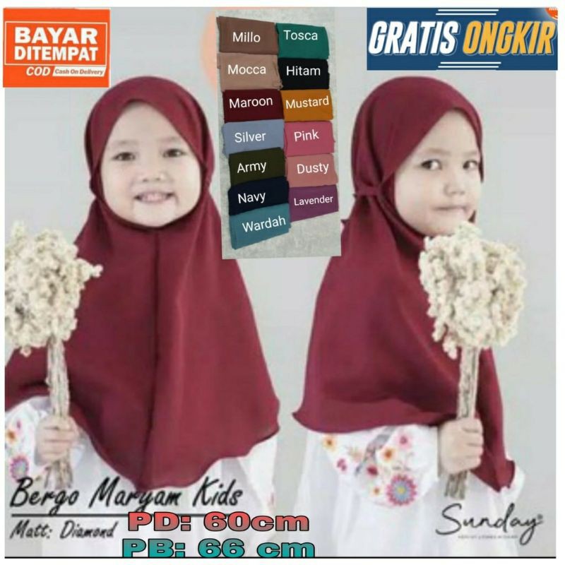 (COD) BERGO MARYAM TALI UMUR 5-10 TAHUN, Kerudung Anak Jilbab Hijab Bayi jilbab bocah balita