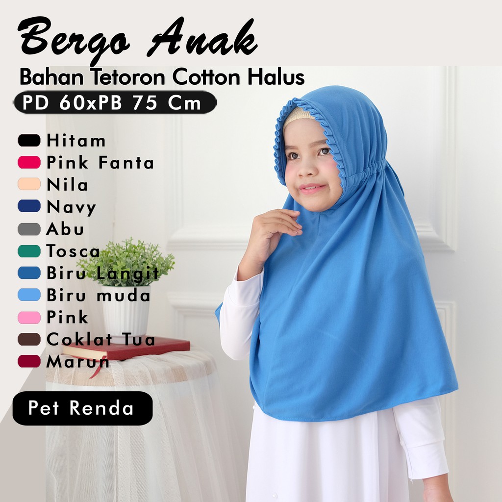 Bergo anak pet renda jilbab anak bergo anak bahan adem kerudung instan anak jilbab daily hijab anak