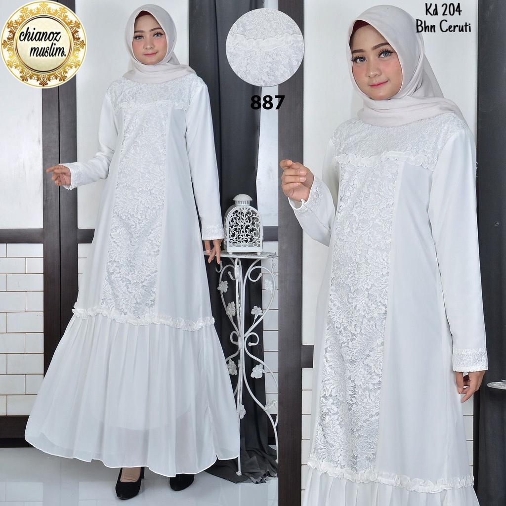 CHIANOZ Gamis Hitam Mewah Intan Dress Brukat Renda Baju Lebaran Umroh Haji Manasik Pesta Akad 506 204