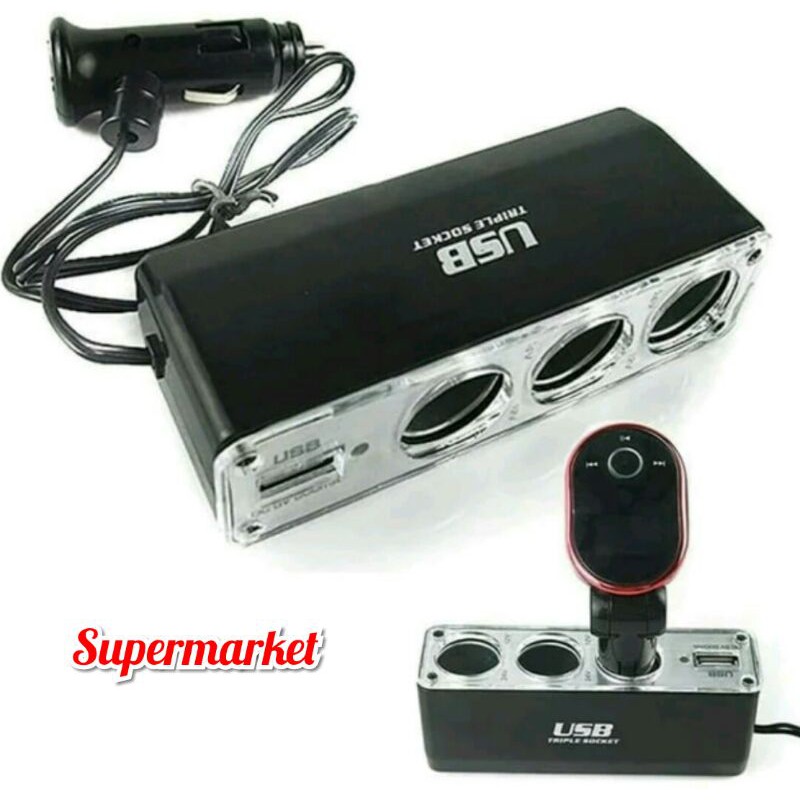 Charger Saver Mobil 3 Lubang Plus 1Usb