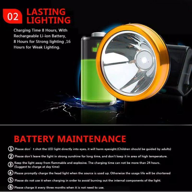 Senter kepala 50 watt durasi 30 jam