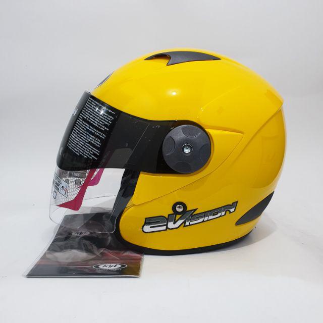 Helm kyt 2 vision solid yellow kuning Full set kaca dengan spolier-Standar