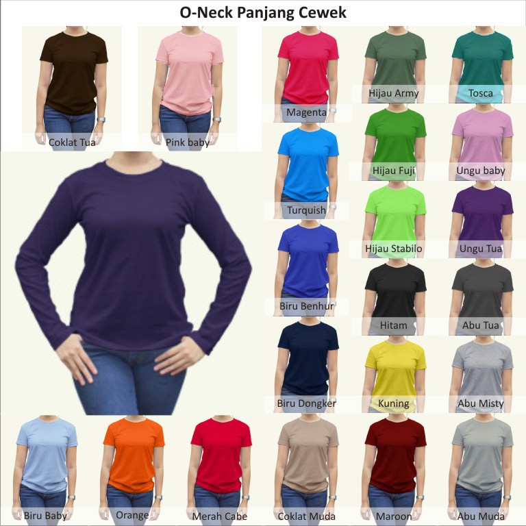 Tshirt / Kaos Polos O neck Wanita / Cewek Lengan Panjang, Combed Murah