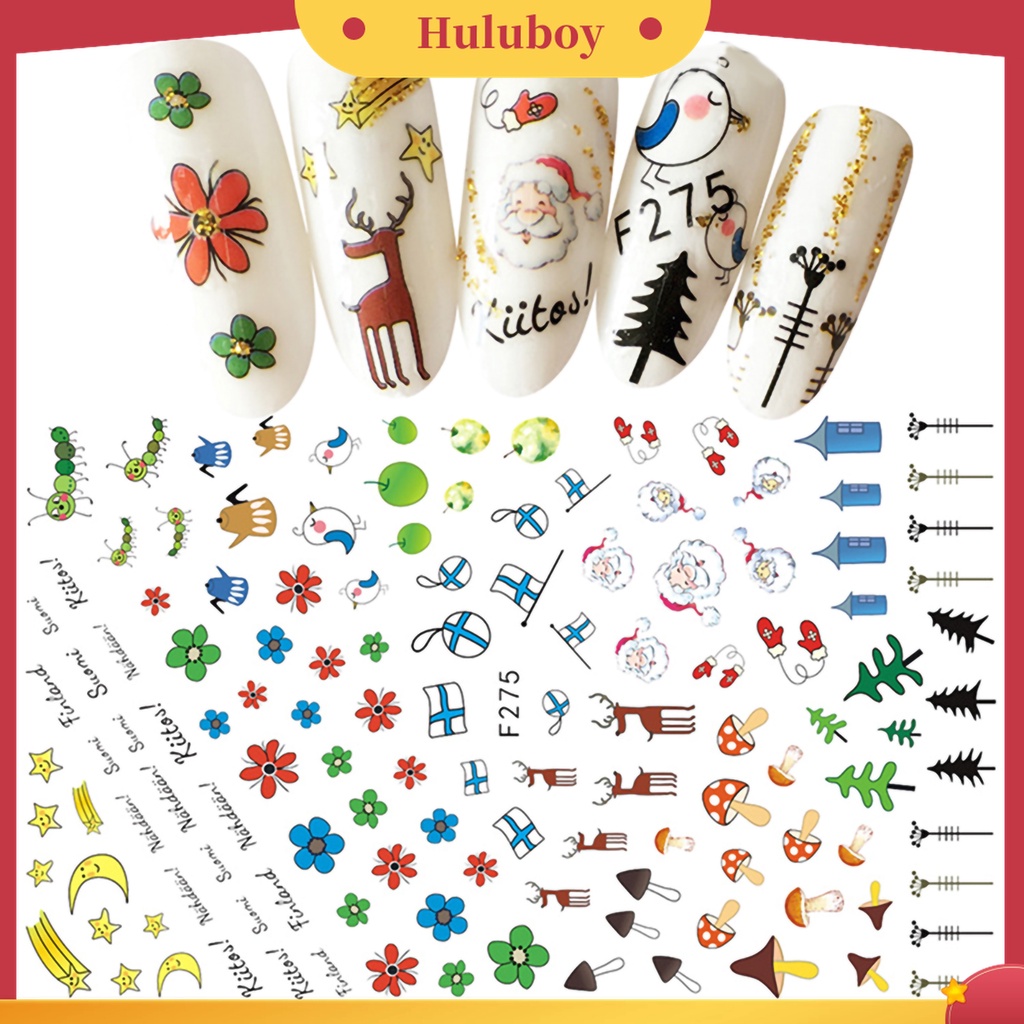 Huluboy Huluboy♡ Stiker Kuku Motif Natal Untuk Dekorasi Nail Art