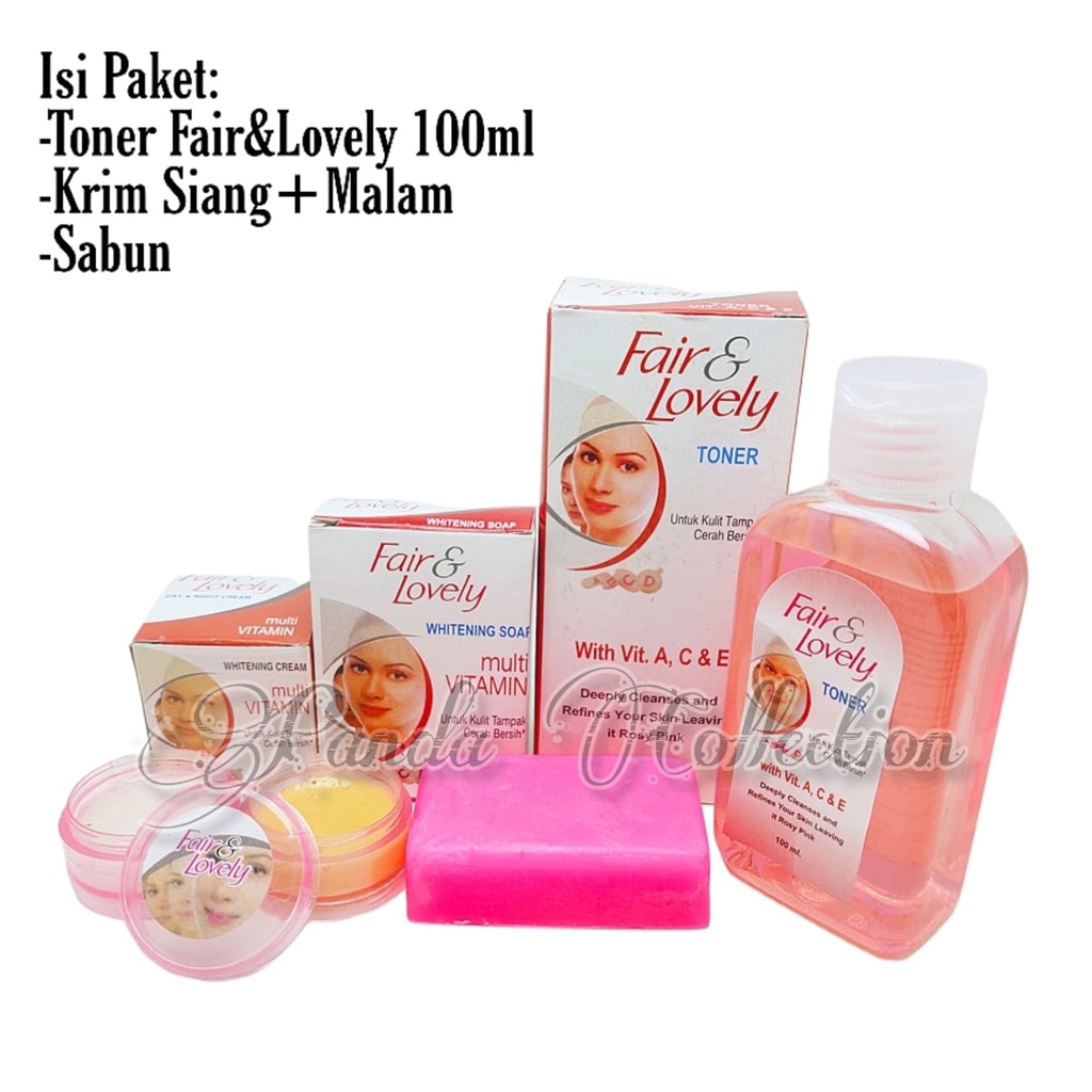 3in1 Paket Kecantikan Fair&Lovely/Sabun Cuci Muka+Tomer Whitening 100ml+Pelembab Siang dan Malam