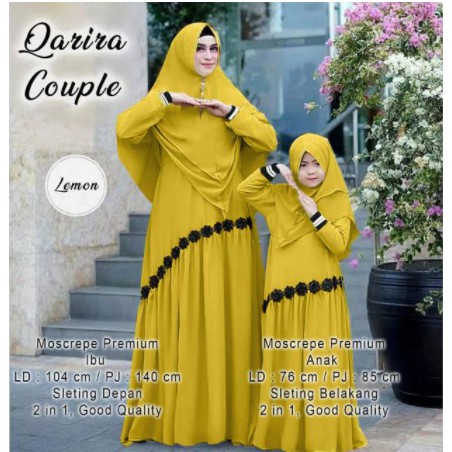 Baju Gamis Qarira Sarimbit Couple Kapelan Seragam Lebaran Keluarga Muslim Ibu Dan Anak 2021