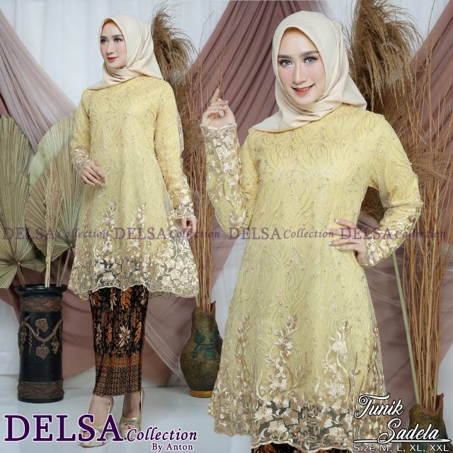 Set baju kurung tulle mutiara lengan tumpuk