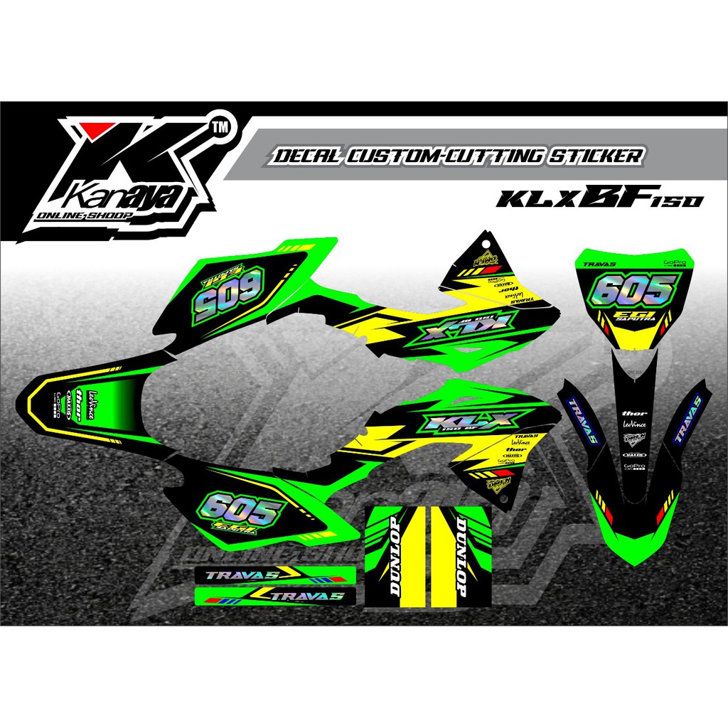 DECAL KLX BF150 DESAIN TERBARU WARNA HIJAU KUNING HITAM KOMBINASI HOLOGRAM TERMURAH