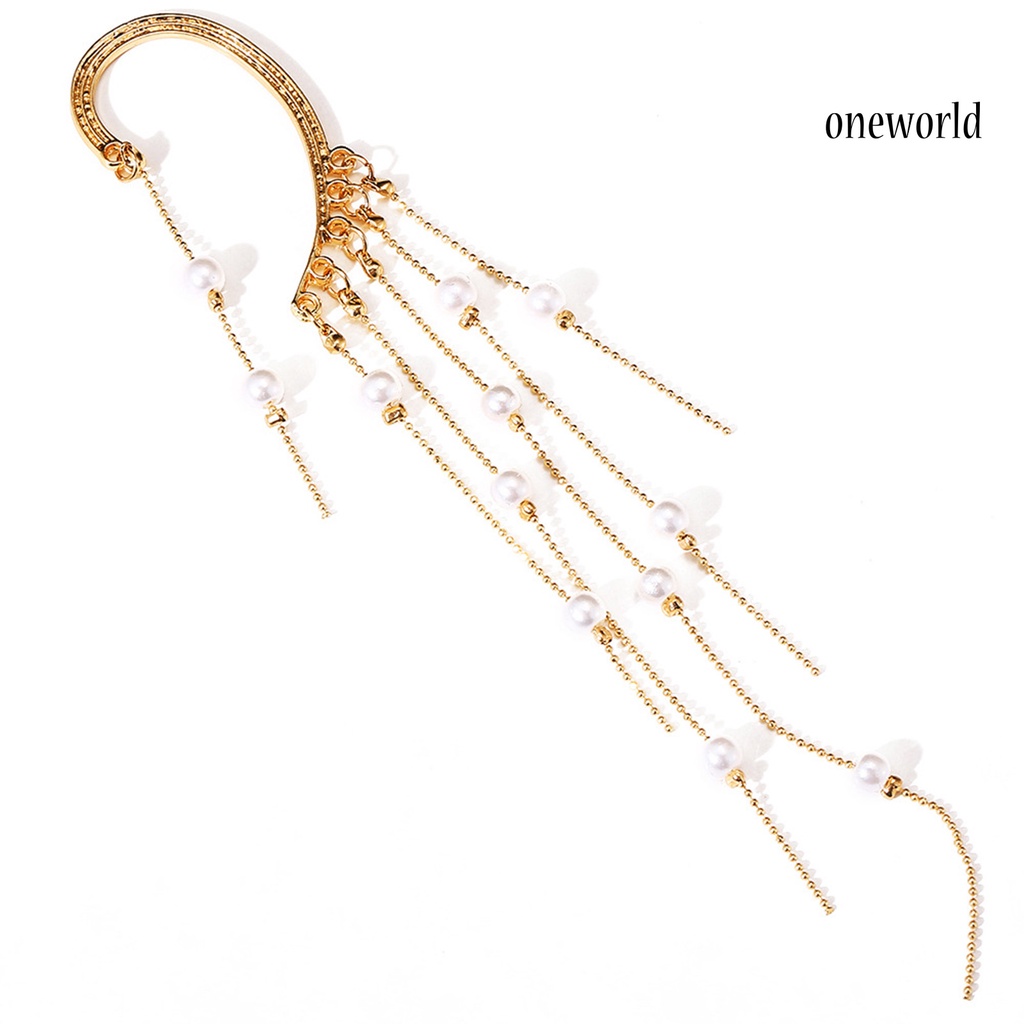 OW# Women Earring Tassel Imitation Pearl Gold Color Bohemian All Match Ear Clip for Dating