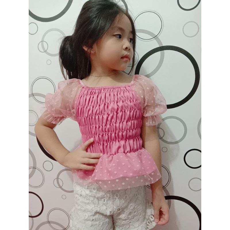 Sabrina kerut anak/baju atasan anak cewek 1-8 thn/sabrina anak korean style/atasan anak perempuan te