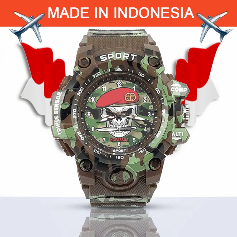 {Istimewa} Jam Tangan KOPASUS (TNI) BARET MERAH -Coklat Army Water Resistant