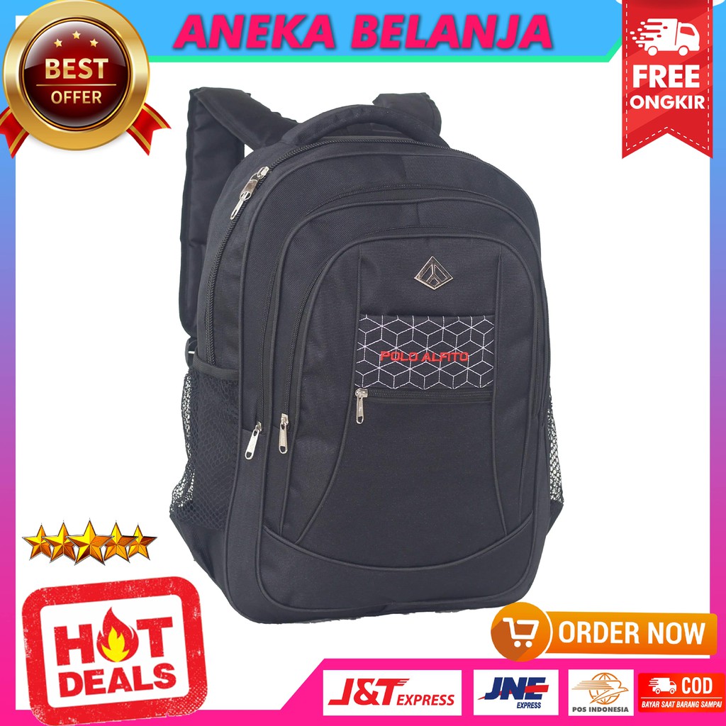 BACKPACK SEKOLAH COWOK ALFITO JARING SPIDER HITAM TAS RANSEL LAPTOP MURAH MULTIFUNGSI BERKUALITAS