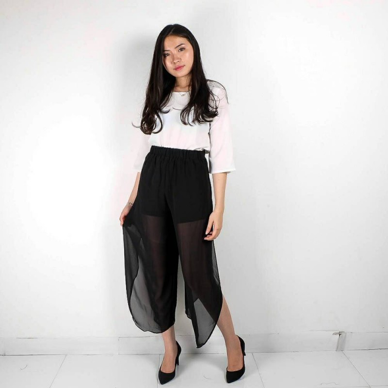 Escarpat Pants M FG Celana Panjang Wanita Bahan Sifon See Through Casual