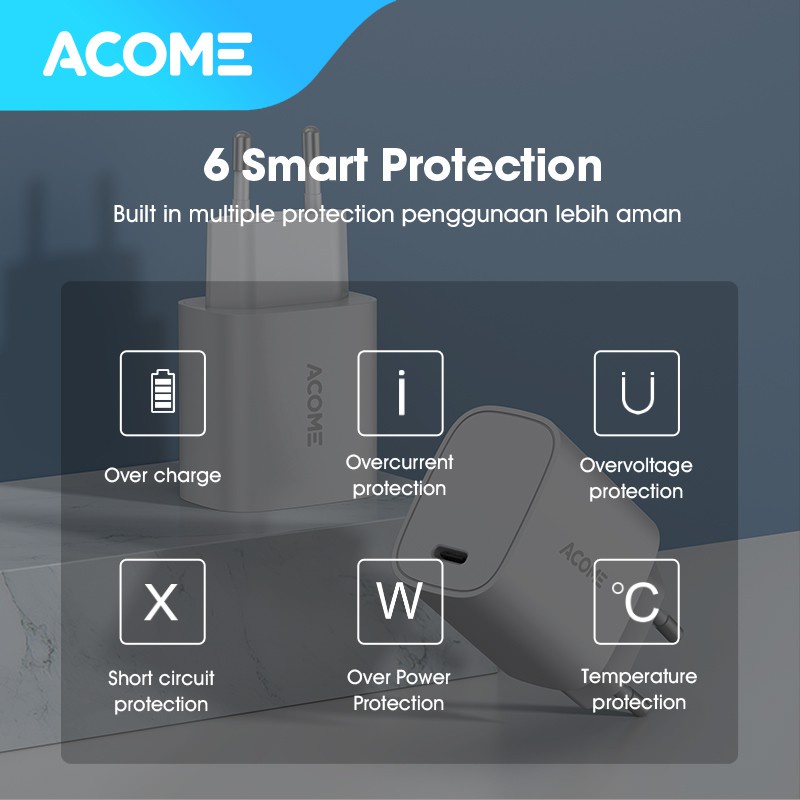 ACOME Charger AC05 Original 20W PD USB-C Multiple Fast Charging Garansi Resmi 1 Tahun