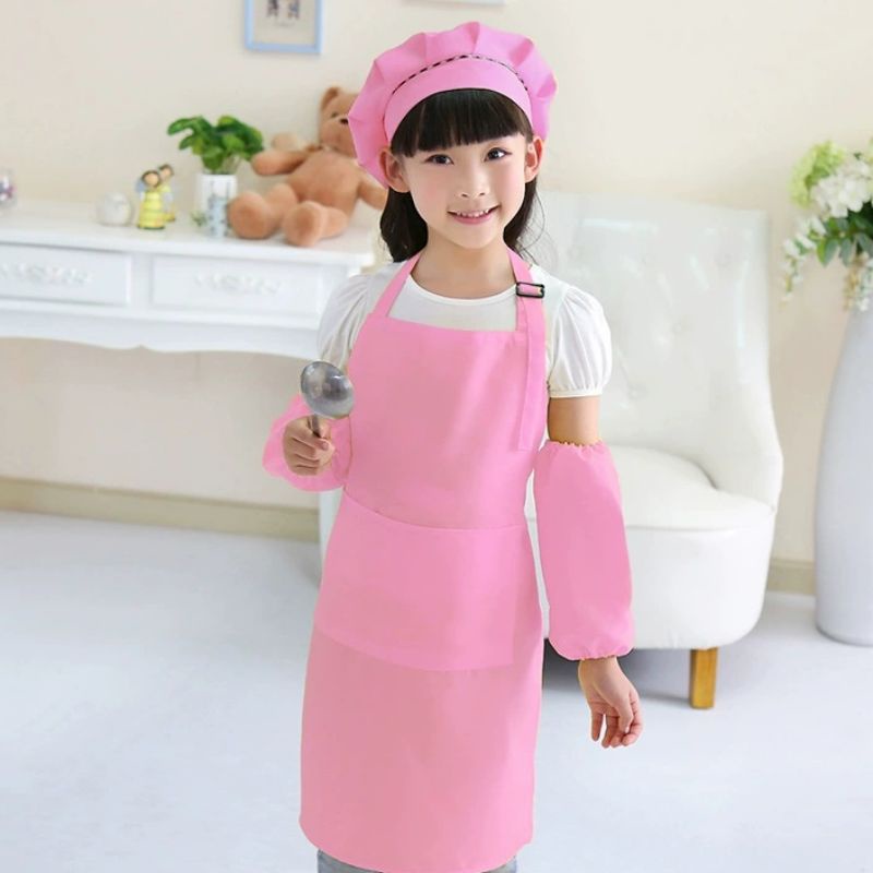 Celemek Baju Kostum Apron Anak Perempuan dan Laki Topi Chef Koki Cilik