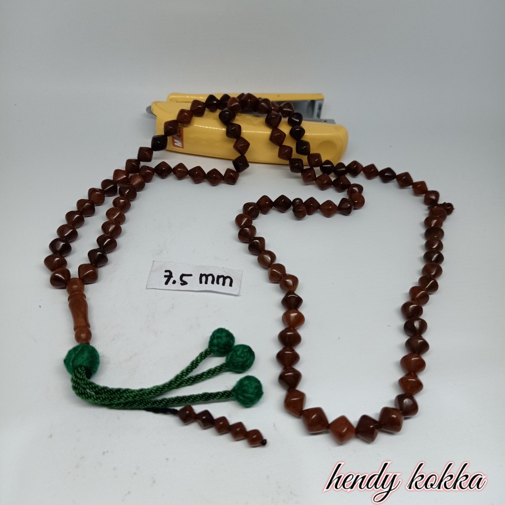 Tasbih Kokka kaukah 99 wajik rumbai 7.5 mm coklat