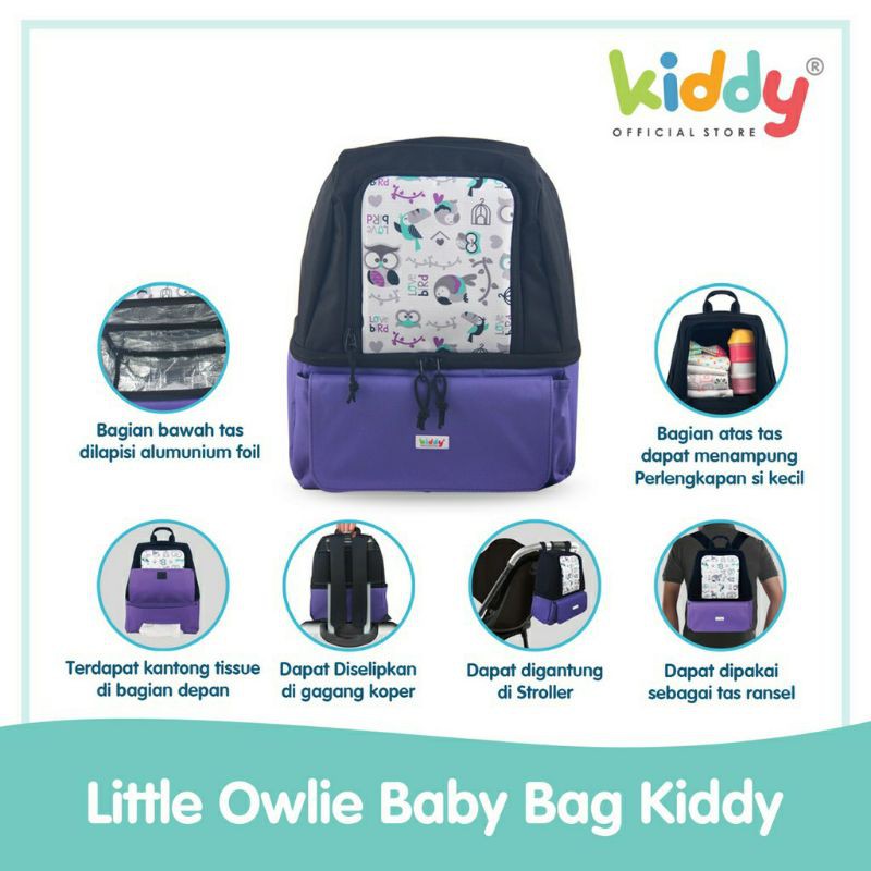 Kiddy Little Owlie Multifunction Bag / diaper dan cooler bag -5036 / PAKET BOTOL DAN ICE GEL S1