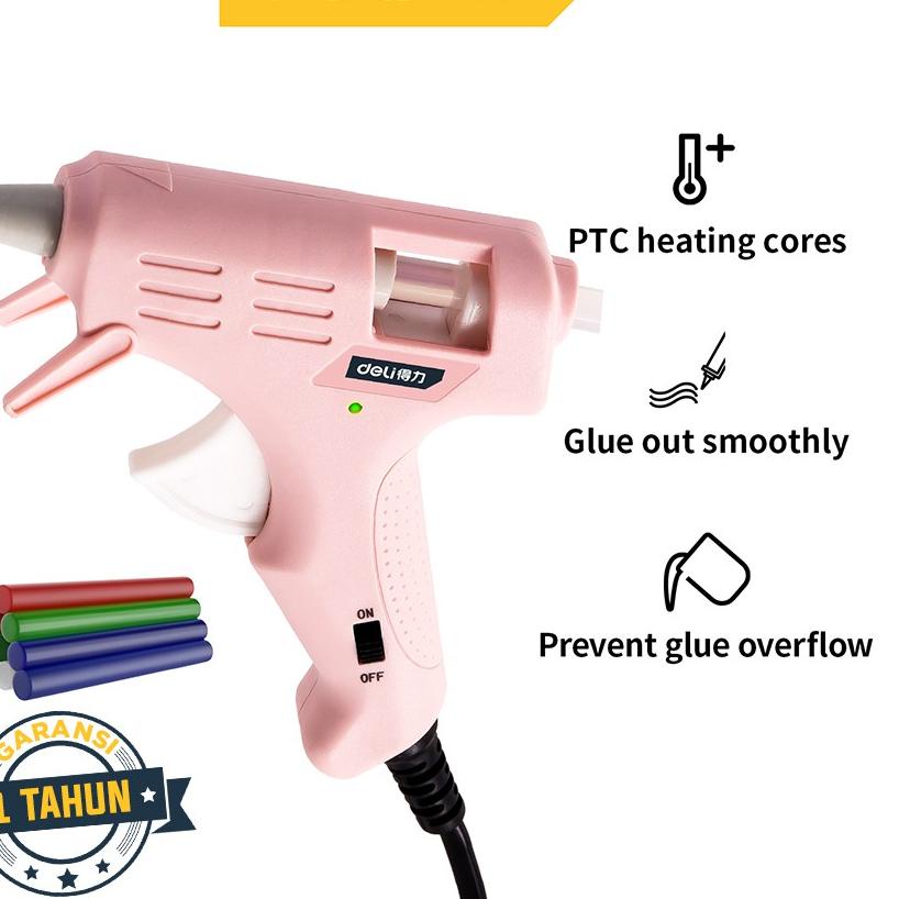 

Hot - Deli Melt Glue Gun/Lem Tembak 20W Warna Biru/Pink Gratis 10 Lem DL39002X /Alat Perkakas ..